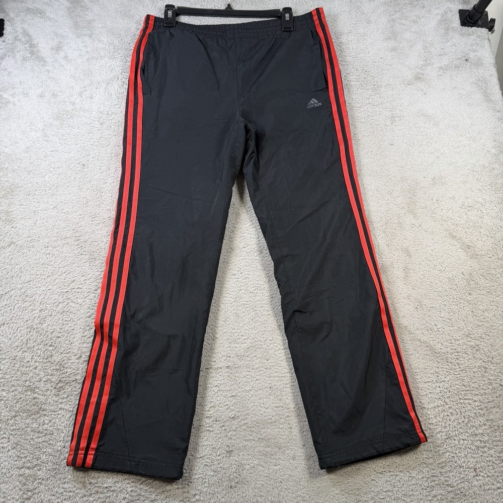 Adidas Windbreaker Pants Mens Large Black Fleece Lined Drawstring Gym 3 Stripe
